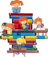 A children are reading books on a stack of books vector