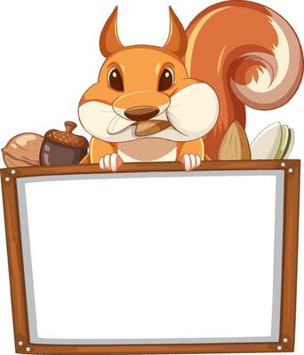 Whiteboard template with cute squirrel eating