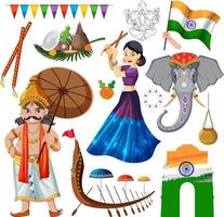 conjunto de objetos y símbolos de la cultura india vector