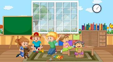 Scene of classroom with children playing vector