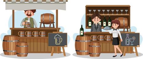 Market stall concept with beer and wine shop stall vector