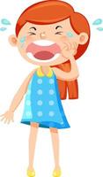 A girl in blue dress crying cartoon character vector