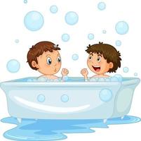 Boy taking a bath on white background vector