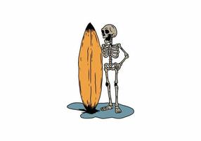 Illustration drawing of surfing skeleton vector