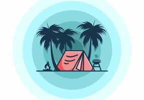 Colorful camping tent and coconut trees illustration vector