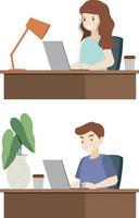 Set people working using laptop flat design vector