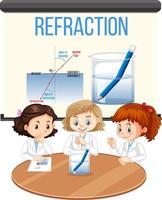 Refraction science experiment with pencil in water beaker vector