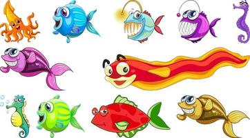 Sea animals cartoon collection vector