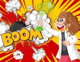 Scientist character with boom speech and facial expression retro comic vector