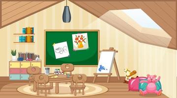 Scene of classroom with board and table vector