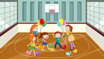 Kids doing physical activity with balloons vector