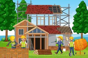 Construction site with workers vector