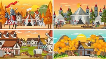 Set of different scene medieval vector