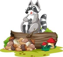 Cute raccoon on the log vector