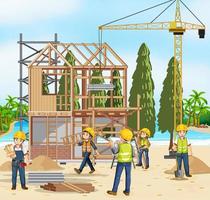 Construction site with workers vector