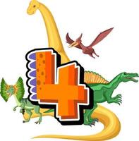 cuatro dinosaurios con dibujos animados número cuatro vector