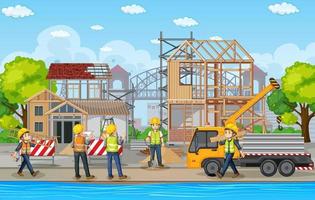 Building construction site with workers vector