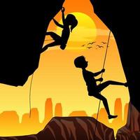 Silhouette rock climbing background vector