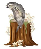 Owl standing on stump in cartoon style vector