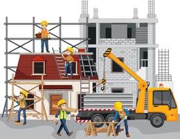 Isolated construction site with workers vector