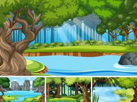 Nature scene with many trees and river vector