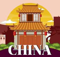 Chinese tradition house building background vector