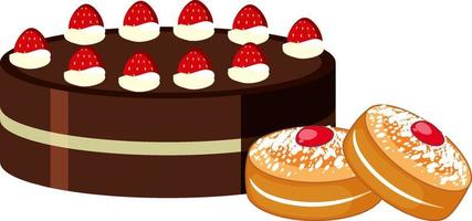 Chocolate strawberry cake and cookies vector