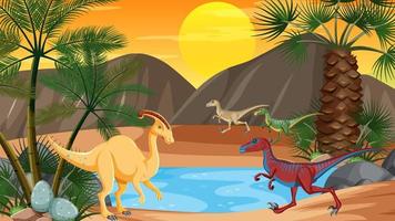 Scene with dinosaurs by the river vector