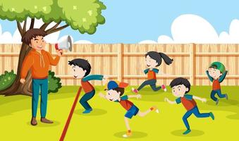 Kids playing red light green light game vector