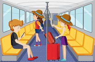 Scene with many people using public transportation vector