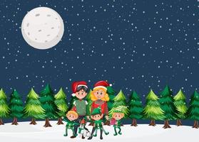 vacaciones de navidad con la familia en la noche vector