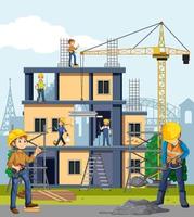 Building construction site with workers vector