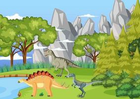 Scene with dinosaurs in the forest vector