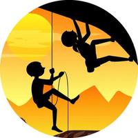 Silhouette rock climbing badge vector