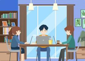 People working on computer at home vector