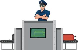 Airport baggage scanner with security guard vector