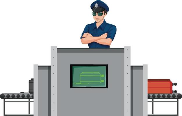 Airport baggage scanner with security guard