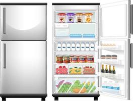 Refrigerator closed and opened door with lots of food vector