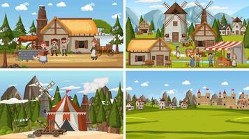 Set of different scene medieval vector