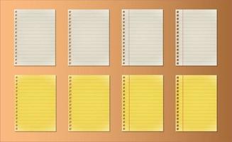 Set realistic old empty paper page vector illustration. Lined mock up template