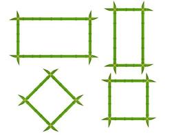 Set green bamboo frames of different shapes with ropes and place for text. Decoration wooden signboard vector flat illustration design