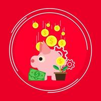 Pig symbol profit management business  design coin. Marketing sign growth money diagram isolated. Finance strategy increase report. Stock income success vector accounting payment. Revenue dollar flat.