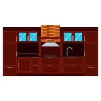 Kitchen flat vector design interior illustration room furniture. Table modern home style cooking