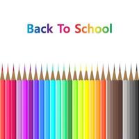 Back to school color pencil object equipment background. Vector isolated graphic stationery cartoon tool. Template student study banner collection. Design element palette paint. Rainbow education art