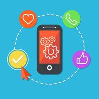 The process of developing a mobile application concept vector flat illustration design
