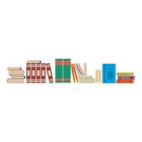 Library books vector illustration background. Flat shelf literature education study design. School bookcase icon university bookshelf learn