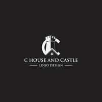 C HOUSE AND CASTLE LOGO DESIGN VECTOR