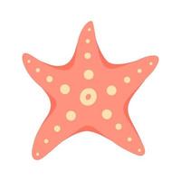 Starfish vector icon. Pink underwater animal in the shape of star with suckers. Flat cartoon style, hand drawn childish illustration isolated on white background. Cute sea clipart, colored doodle
