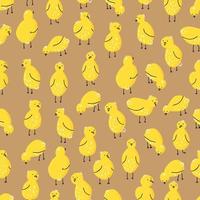 pattern with chickens in different poses. Vector seamless pattern with cute little chickens on a colored background