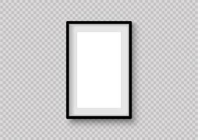 Vertical black photo frame object. Mock up for composition object with shadow. Realistic vertical isolated template. Vector illustrator.